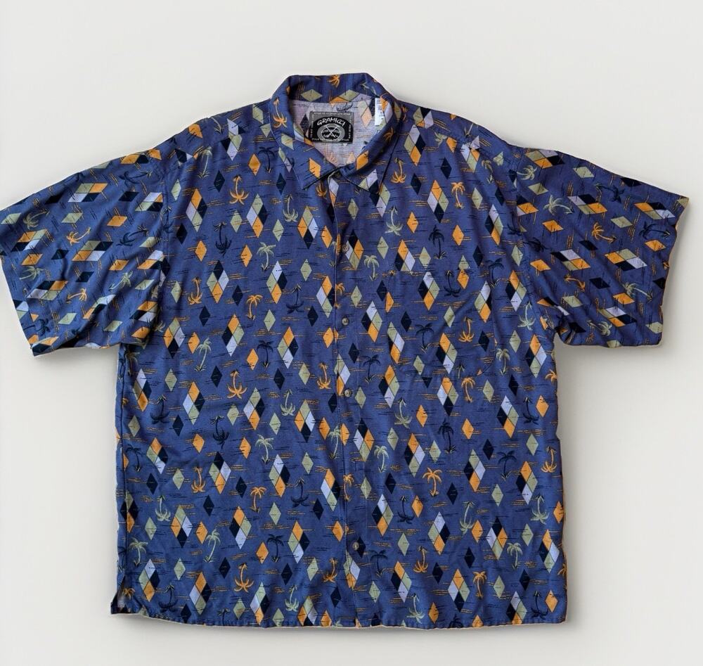 Vintage Gramicci Shirt XL Multicolor Short Sleeve Argyle Vacation Hawaii AOP